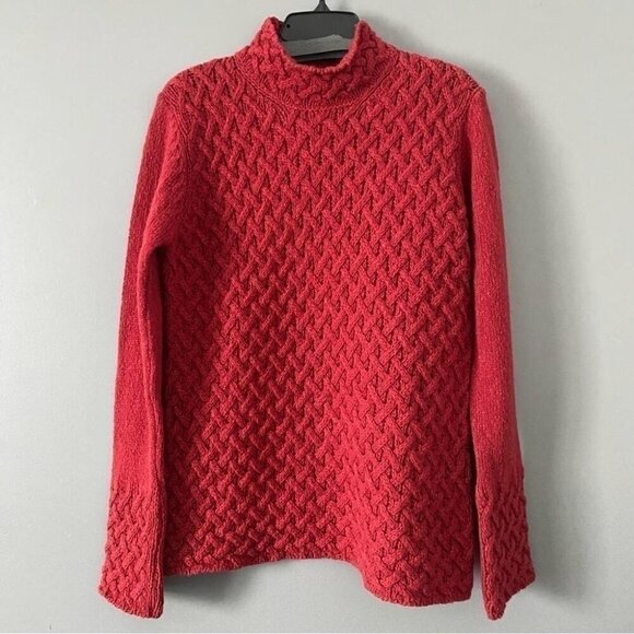 Ireland's Eye Wool Cashmere Sweater Deep Red Cable Knit Dark Academia M/L - Picture 3 of 16